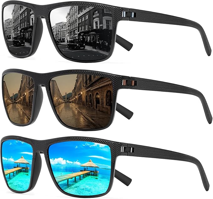 Square Polarized Sunglasses for Men and Women Lightweight Frame Sun Glasses with UV Protection