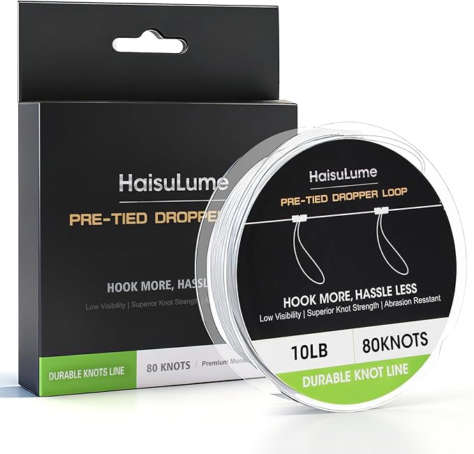 Pre-Tied Dropper Loop Knots Fishing Line, 80 Knots Monofilament Leader with 5.5" Loop Diameter & 18" Spacing, Saltwater & Freshwater Fishing Knots Line for Sea Bass, Snapper, Cod