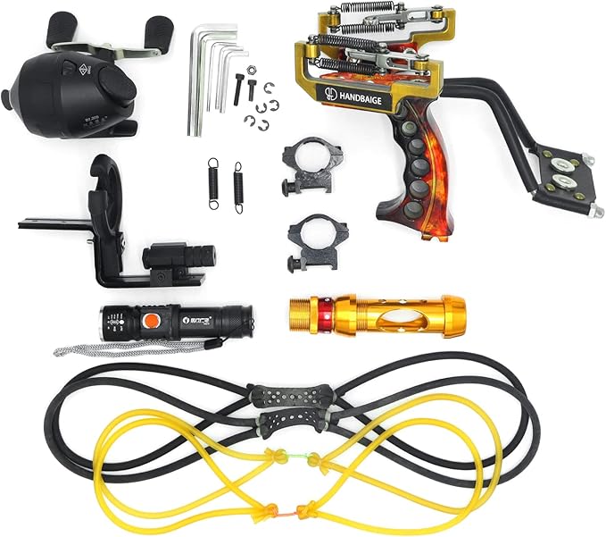 Hunting Slingshot Kit - High Power Sling Shot for Adults, Bowfishing & Fishing Arrows - Tactical Telescopic Slingshot Set with Fishing Reel,Slingshot Rubber Bands Heavy Duty