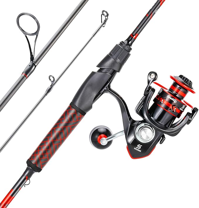 Sougayilang Fishing Reel Rod Combo,Two Pieces Poratble Light Weight Fishing Pole with Spinning Fishing Gear for Freshwater