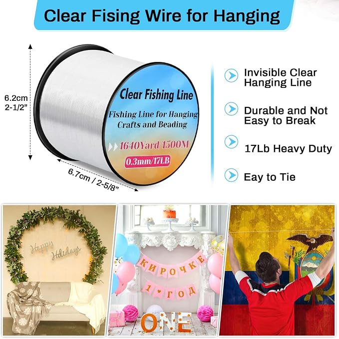 Strong Fishing Line Clear, Acejoz Fishing Wire 0.3mm, 0.45mm, 0.8mm Invisible Hanging Wire Nylon String Heavy Duty Monofilament Line for Hanging Decoration Balloon Garland Crafts