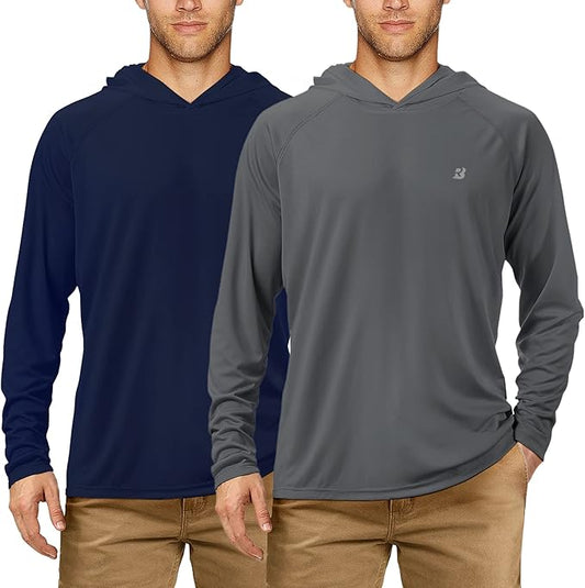 Roadbox UPF 50+ Fishing Shirts for Men, Long Sleeve UV Sun Protection Hoodie, Outdoor Hiking Running Swimming Rash Guard