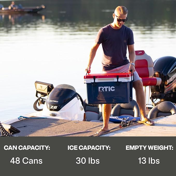 RTIC Ultra-Light 32 Quart Lightweight Hard Cooler, Insulated Portable Ice Chest 13 lbs, 48-Can Capacity, 5-Day Ice Retention, for Camping, Fishing, Beach, Boat, Picnic, Day Trip