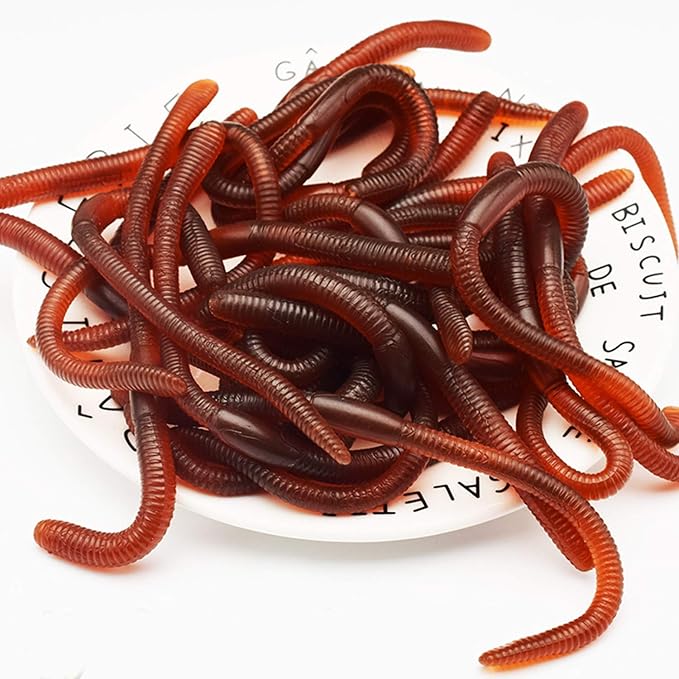 60 Pieces Fake Earthworm Faux Trick Toy Plastic Soft Stretchy Realistic Earthworms Simulated Fishing Lures Baits for Halloween Decoration