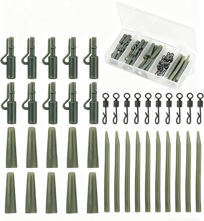 80-Piece 2Colors Carp Fishing Tackle Kit - Anti-Tangle Sleeves Quick-Change Rolling Swivel Connectors Safety Lead Clips Tail Rubber Protective Sleeves Outdoor Wild Fishing Accessories