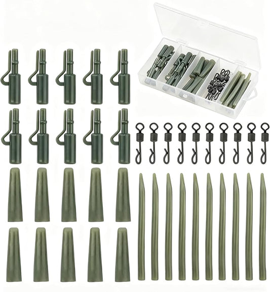 80-Piece 2Colors Carp Fishing Tackle Kit - Anti-Tangle Sleeves Quick-Change Rolling Swivel Connectors Safety Lead Clips Tail Rubber Protective Sleeves Outdoor Wild Fishing Accessories
