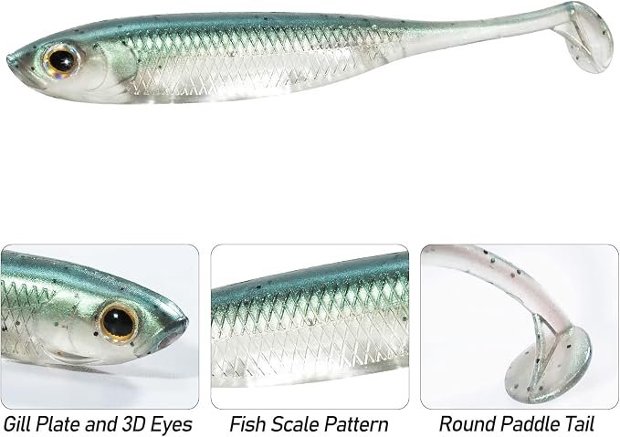 Dr.Fish Paddle Tail Swimbaits, Soft Fishing Lures for Bass Fishing 2.75-4.75 Inches, Freshwater & Saltwater Soft Plastic Baits Swim Shad Bait Minnow Lures Drop Shot