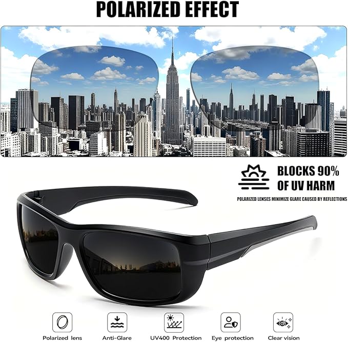 3Pack Polarized Sports Sunglasses for Men, Wrap Around Frame UV400 Goggles Sun Glasses for Cycling Fishing Driving