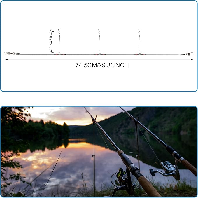 Fishing Leader Saltwater Freshwater,Stainless Steel Fish Rig with Swivel Snap Beads Connector Lure Bait and Hooks Fish Trace Lure Steel Wire Fishing Tackle Kit