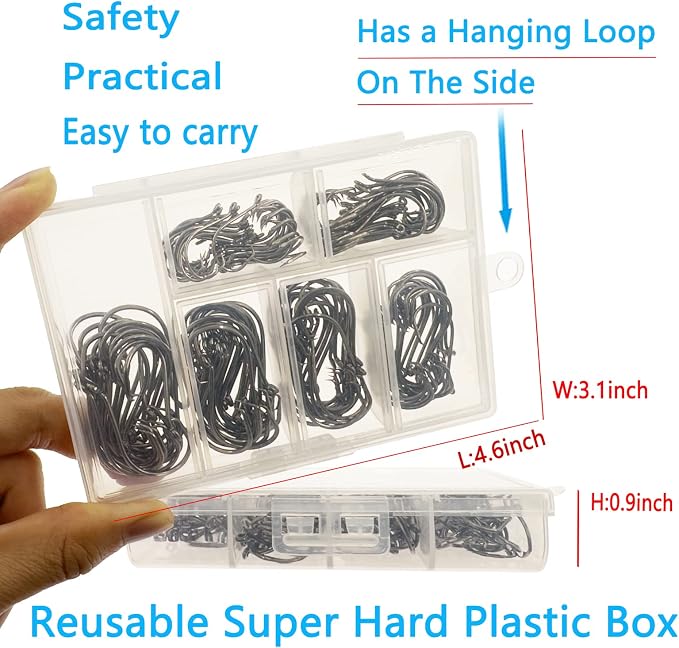 Afmivs Fishing Hooks Saltwater, 160PCS Circle Hooks Saltwater, Fish Hooks for Fishing Gear Tackle, Catfish Octopus Hook #1 1/0 2/0 3/0 4/0 5/0 6/0 8/0 Black High Carbon Steel with Portable Plastic Box