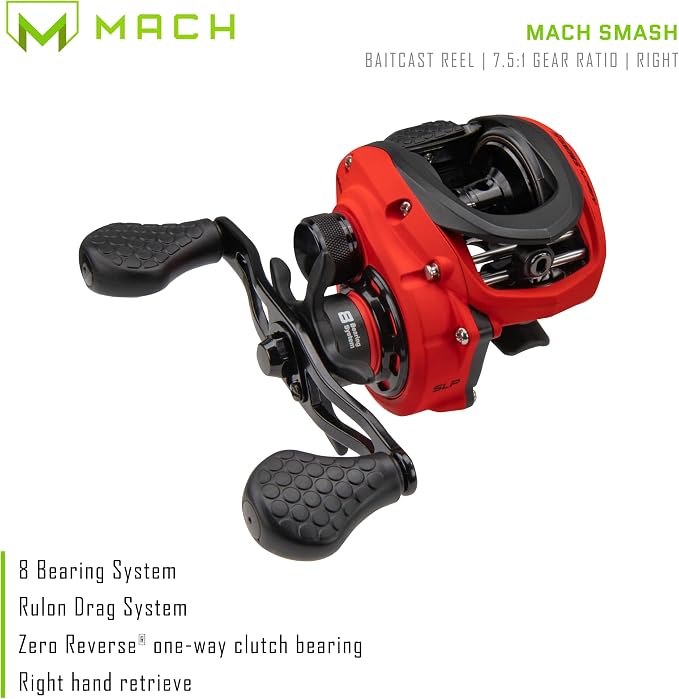 Lew's MACH Smash Baitcast Fishing Reel, Graphite Frame, Premium 8 Stainless Steel Ball Bearings