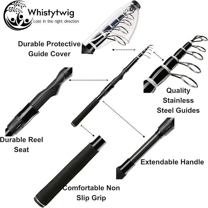 Whistytwig Carbon Fiber Telescopic Fishing Rod - Portable Collapsible Design for Travel and Adventure - Versatile Saltwater and Freshwater Fishing Pole