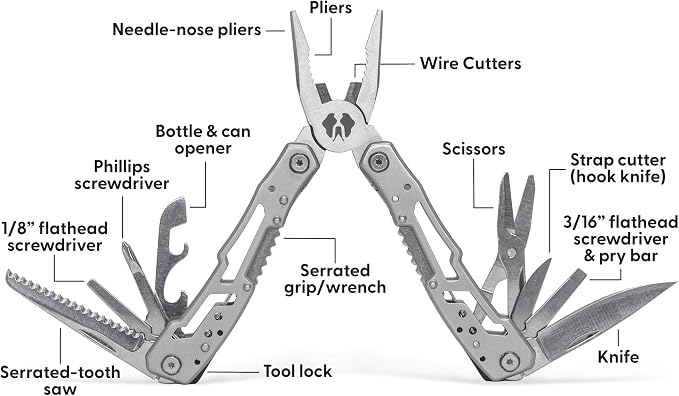 Uncharted Supply Multitool Pro | Includes Pliers, Bottle Opener, Philips and Flathead Screwdriver, Knife and More | Durable Stainless-Steel
