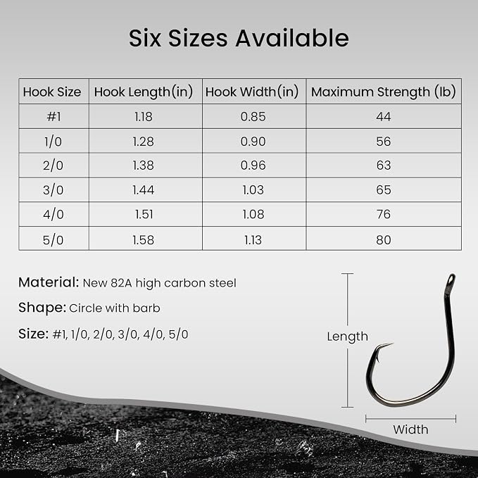 Pristis 25 Pack High Carbon Steel Fishing Hooks, Reinforced EWG Circle Octopus Round Bend 60 Degree Wide Gap Strong Barbed Worm Fish Hook Jig Bait Rig for Saltwater Freshwater Bass Tuna Walleye Trout