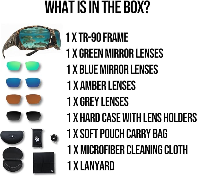 Fishing Glasses Pro Kit - Polarized Sunglasses With 4 Lenses for Clear Visibility in Offshore & Shallow Water