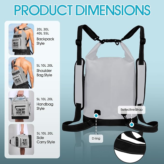 MORXPLOR Dry Bag Waterproof,5L/10L/20L/30L/40L/55L Roll Top Dry Bag Backpack with WaterProof Phone Case for Swim,Kayak