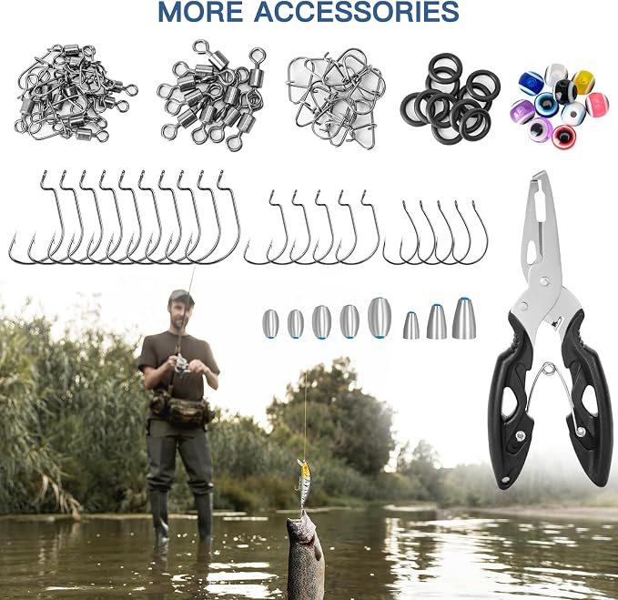 WITOROR Fishing Lures, Tackle Box with Tackle Included, Crankbaits, Spoon, Hooks, Weights & Other Accessories, Fishing Bait Lure Gear Kit Gifts for Men Bass Freshwater