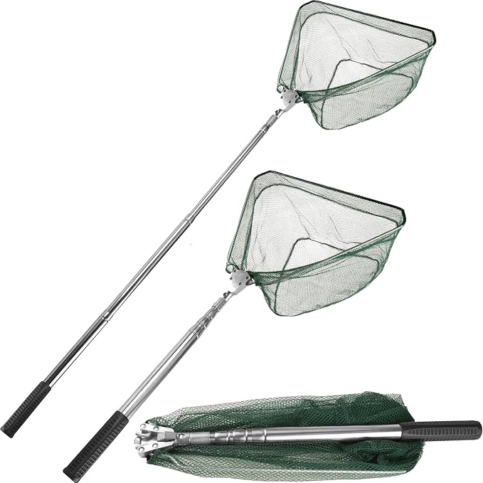 Yeahmart Fishing Landing Net with Telescopic Aluminum Handle Pole, Collapsible Nylon Mesh Minnow Fish Net for Saltwater & Freshwater, Portable Fishing Gear for Kids, Men, Women, Extends 21-75 Inches