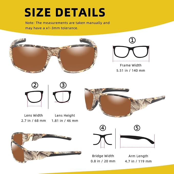 Camo Polarized Wrap-around Sport Sunglasses for Men Women UV400 Driving Fishing Hunting Sun Glasses