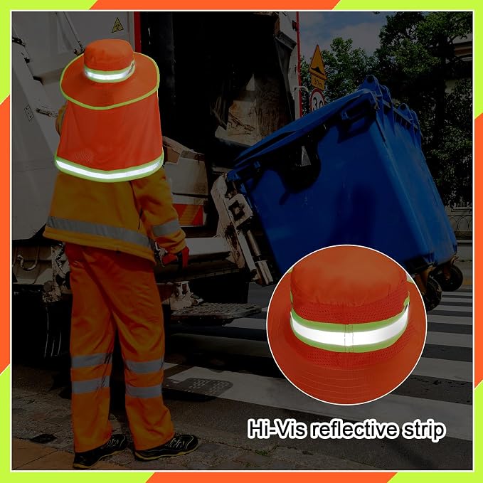 6 Pcs Reflective Safety Hat High Visibility Neck Flap Boonie Hat Wide Brim Work Hats Breathable Bucket Cap for Worker