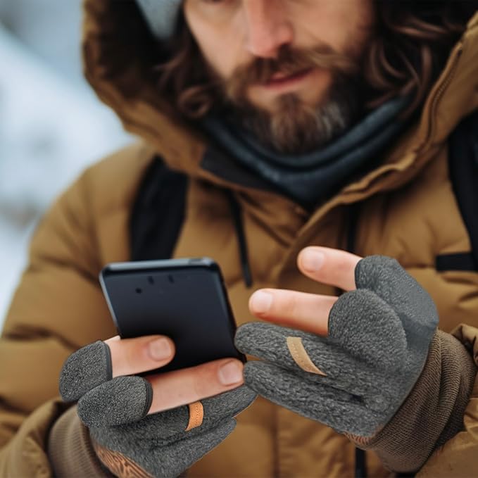 Palmyth Magnetic Fleece Fishing Gloves Convertible 3 Cut Fingers Ice Fishing Warm for Cold Weather Photography