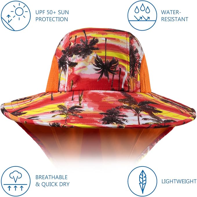 BASSDASH UPF 50+ Unisex Water Resistant Wide Brim Sun Hat with Large Neck Flap Ponytail Fishing Hat for Men Women