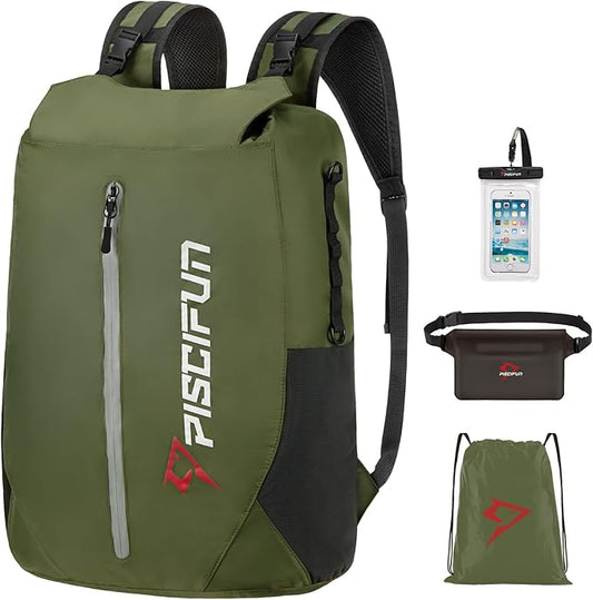 Piscifun Dry Bag Waterproof, Lightweight Dry Backpack Roll-Top Sealed with Waist Pouch and Phone Case Keeps Gear Dry Inside for Kayaking, Boating