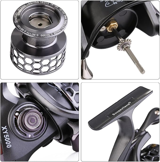 Sougayilang Fishing Reel 13+1BB Light Weight Ultra Smooth Aluminum Spinning Fishing Reel with Free Spare Graphite Spool