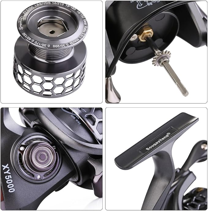 Sougayilang Fishing Reel 13+1BB Light Weight Ultra Smooth Aluminum Spinning Fishing Reel with Free Spare Graphite Spool