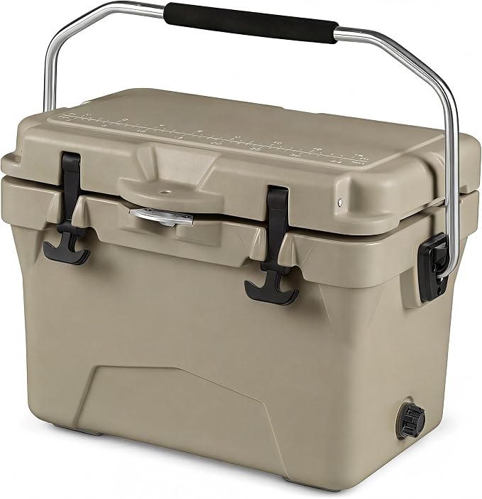 COSTWAY Portable Insulated Hard Cooler – Keeps Ice Up to 6 Days, Heavy-Duty Outdoor Ice Chest with Cup Holders, Built-in Fish Ruler & Bottle Opener for Camping, Fishing, Beach, Tailgating