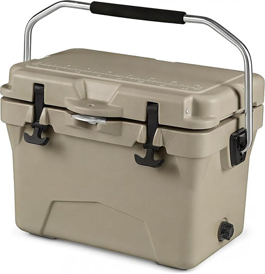 COSTWAY Portable Insulated Hard Cooler – Keeps Ice Up to 6 Days, Heavy-Duty Outdoor Ice Chest with Cup Holders, Built-in Fish Ruler & Bottle Opener for Camping, Fishing, Beach, Tailgating
