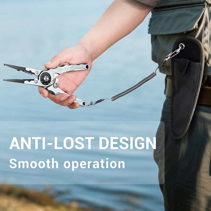 7.8" Lockable Saltwater Fishing Pliers, Aviation-grade Aluminum & Tungsten Cutters | Corrosion-Proof, with Replaceable Blades Set, Fishing Gear Gifts for Men, Adults, Kids