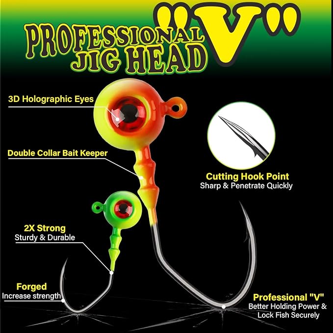 LUCKYFISHING Jig Heads Crappie Jigs Walleye Jigs Heads for Fishing Gifts for Men 1/16oz 1/8oz 1/5oz 1/4oz 3/8oz