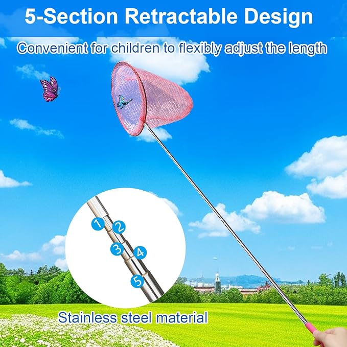 Outdoor Exploration Telescopic Bug-Catching Nets, Fishing Nets, Butterfly Nets for Children's Outdoor Exploration, Nature Exploration Toys (2 Pack)