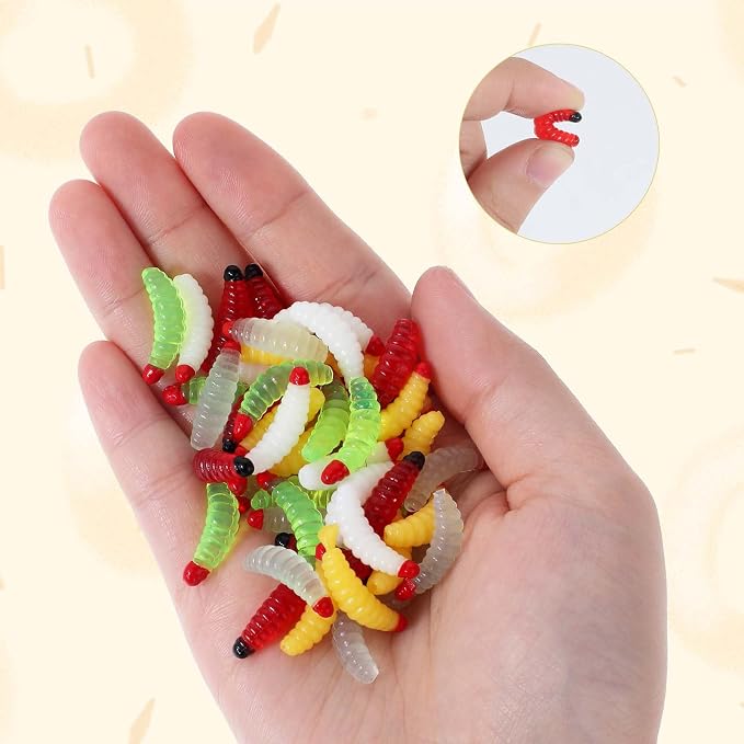 Giantree 50 Pcs Soft Silicone Maggot Worm, Soft Maggot Baits Fake Bread Worms, Fake Worms, Fishing Bait Plastic Fresh Water Fishing Lures Soft Maggot Baits Rubber Maggots Fishing Bait for Trout