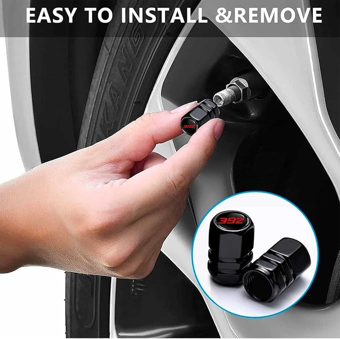 Aluminum 4pcs Tire Valve Cap Cover Set Compatible with Dodge Durango SRT 392 Tire Valve Stem caps fiit for SRT 392 Car Accessories Decor. (Black-for-39-2)
