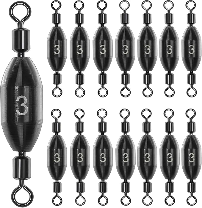 15Pcs Fishing Weights Swivel Bullet Sinkers Brass Fishing Weights Saltwater Freshwater Bass Sinker Fishing Weights with Swivel Rolling
