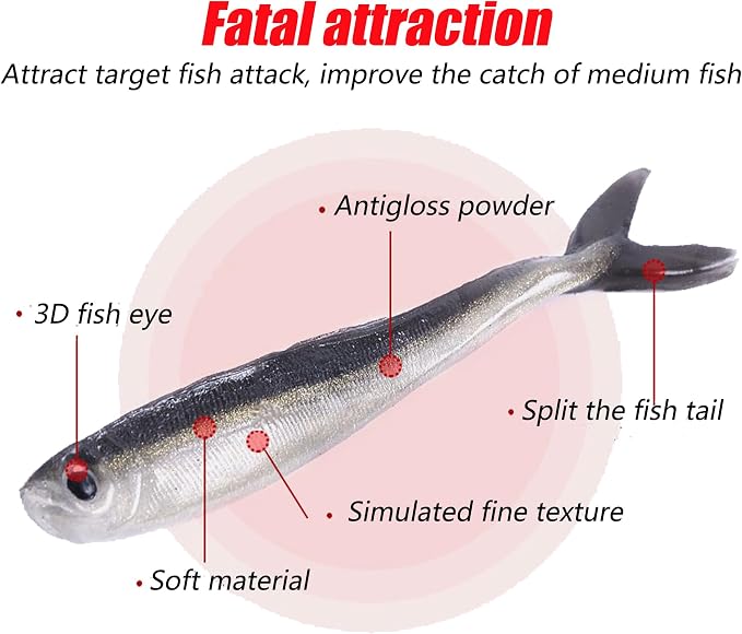 Fishing Soft Plastic Lures, Paddle Tail Swim Baits for Bass Fishing,Paddle Tail Swimbaits for for Bass Trout Walleye Lures, 30/50pcs Soft Plastic Baits with Box