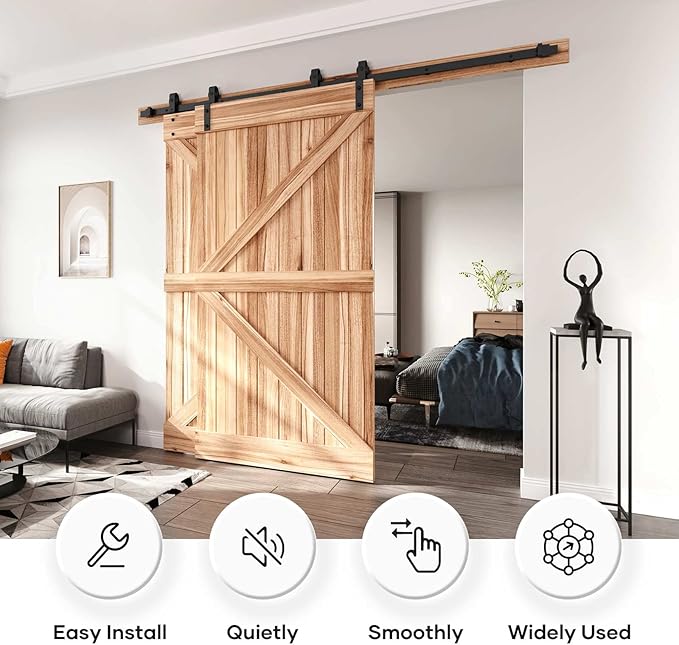EaseLife 8 FT Bypass Double Sliding Barn Door Hardware Kit,Single Track,Heavy Duty,Slide Smoothly Quietly,Easy Install (8FT Track Kit for Double 53" Wide Door)