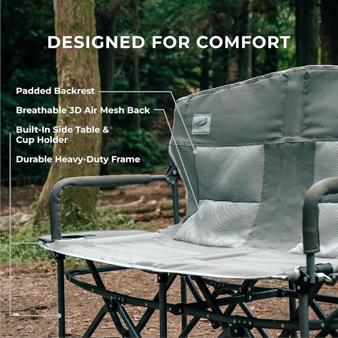 Camphor Designs Heavy Duty Portable Folding Camping Chair for Adults with Padded | for Outdoor & Sports, Backpacking, Beach, Lawn, Hunting, Tailgating, Fishing | Supports 400 Lbs (Double, Beige)