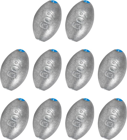 BLUEWING Egg Sinkers Fishing Weights Oval Shaped Fishing Sinkers Lead Fishing Sinker for Saltwater Fishing，1/8 oz to 7 oz