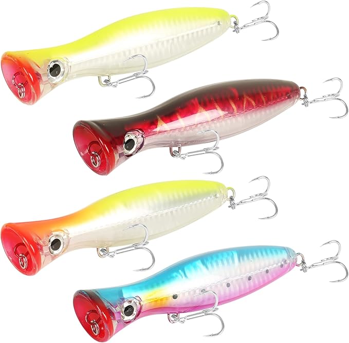Large Top Water Popper Lure: 2pcs 3D Eyes Tuna Popper Saltwater Fishing Lures for Surf Fishing Gt Tuna Kingfish Large Predator Fish