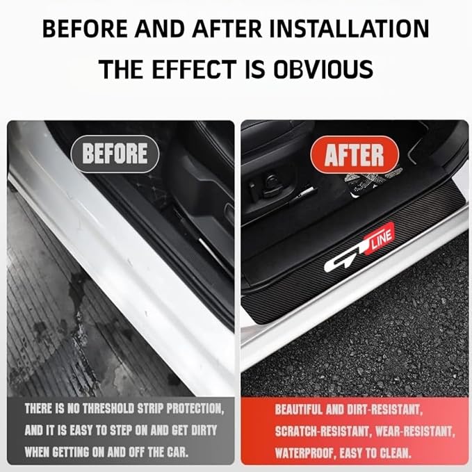 Door Sill Protector for Picanto Proceed Rio K3 K5 Sportage Stinger Soul GT Line Accessories Car Door Entry Guard Sill Protector with Plastic Scraper Carbon Fiber Leather Threshold Stickers