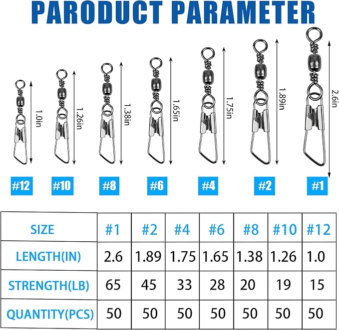 Barrel Swivel Snaps,50/100pcs Fishing Swivel Safety Snaps Stainless Steel Copper Swivel Fishing Multiple Size Black/Gold Fishing Swivel Snaps for Saltwater Freshwater