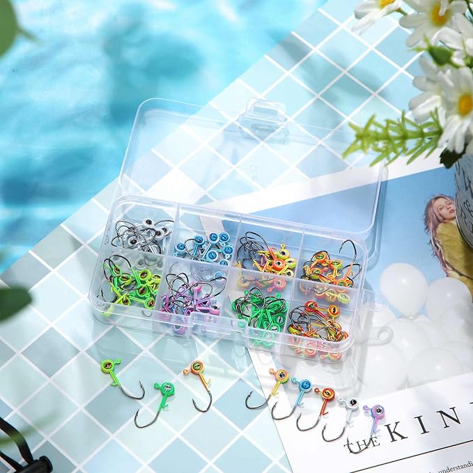Vinsot Crappie Jig Heads 1/4oz 1/8oz 3/8oz 1/16oz 1/32oz Fishing Jig Hooks Simulation Fish Eye Ball Hook Bulk for Crappie Bass Trout Lures Gift