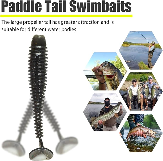 Paddle Tail Swim Baits，30Pcs Soft Plastic Fishing Lures Kit for Bass Crappie Trout Walleye Panfish Etc