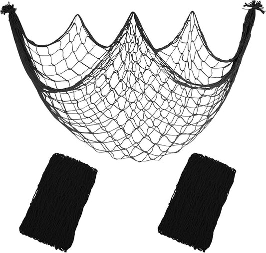 2 Pack Fish Net Decorations, 80x40 Inch Black Fishing Net Decor for Pirate Under The Sea Beach Theme Party, 3mm Thick Natural Cotton Versatile Nautical Netting for Wall Table Ceiling Halloween Decor