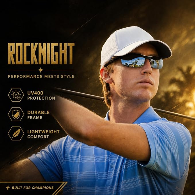 ROCKNIGHT Polarized Rectangular Sunglasses for Men Driving UV400 Protection Lightweight Al‑Mg Frame