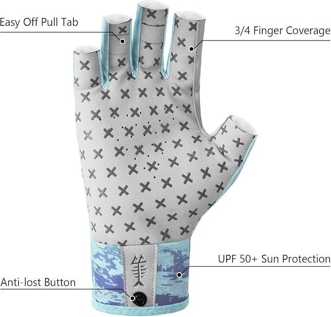BASSDASH 3/4 Finger UPF 50+ Sun Gloves Breathable Anti-Slip Silicone Palm for Men Women Fishing Fingerless Cycling Running