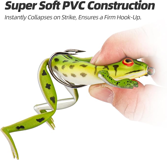 Soft Frog Lures, Topwater Swimbaits for Bass Fishing, Realistic PVC Design, Weedless Hooks, Perfect for Freshwater & Saltwater, Effective Fishing Lures for Pike & Snakehead